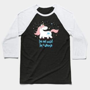 I'm not weird, im a unicorn - Cute little unicorn prancing around saying "I'm not weird, I'm a unicorn" that you and your kids would love! - Available in stickers, clothing, etc Baseball T-Shirt